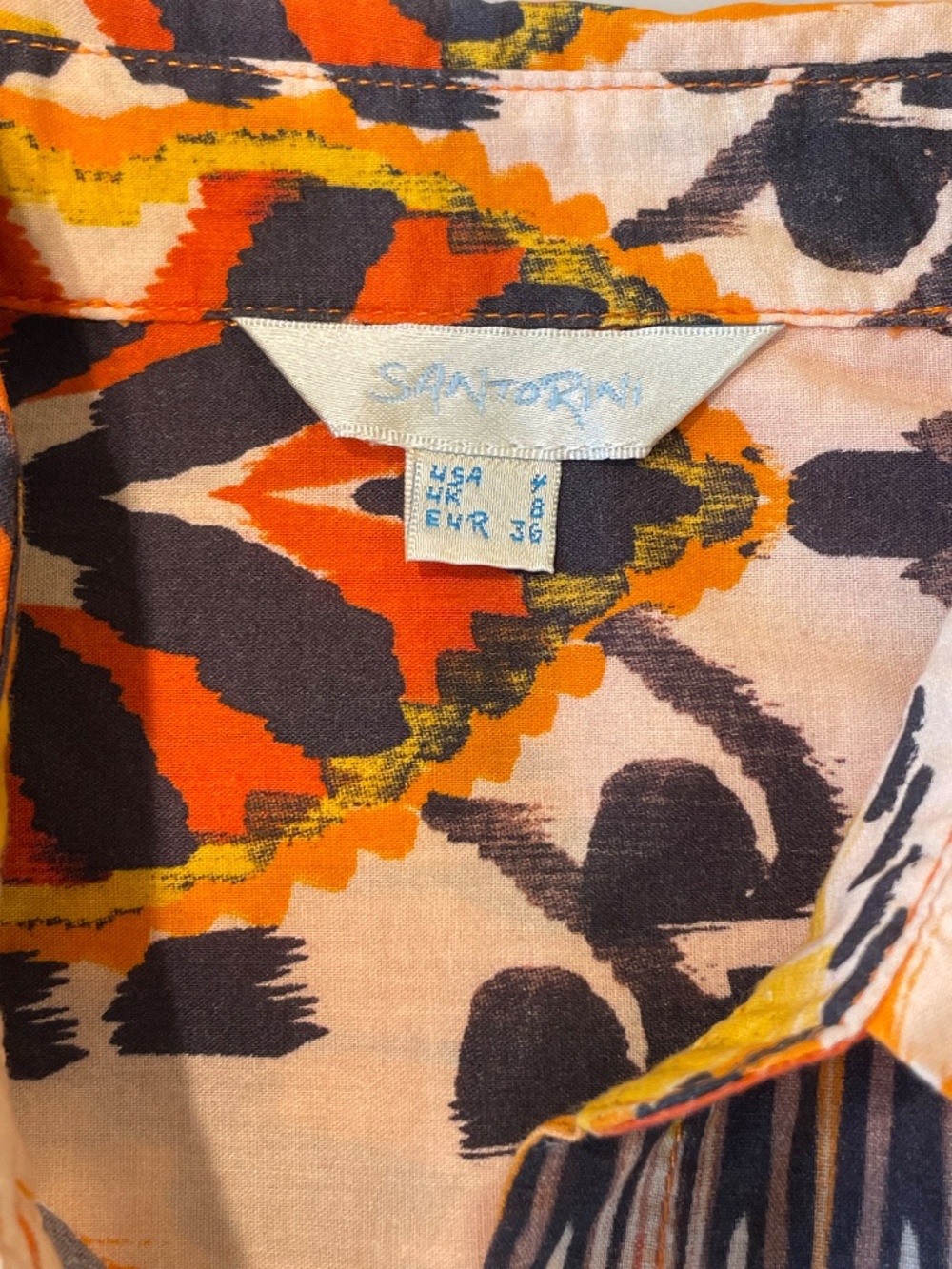 Santorini Ikat Print Cotton Button-Down Shirt Dress with Pockets Size 4 (EU 36) - Picture 8 of 11